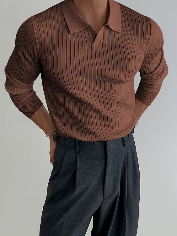 Ribbed Knit Polo Shirt