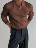 Ribbed Knit Polo Shirt
